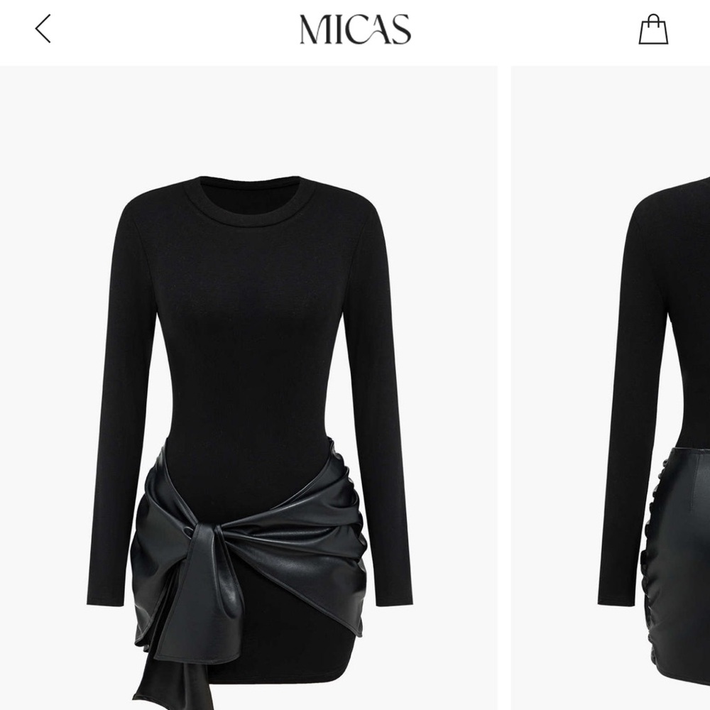 Micas Black Mini Dress with Faux Leather Detail